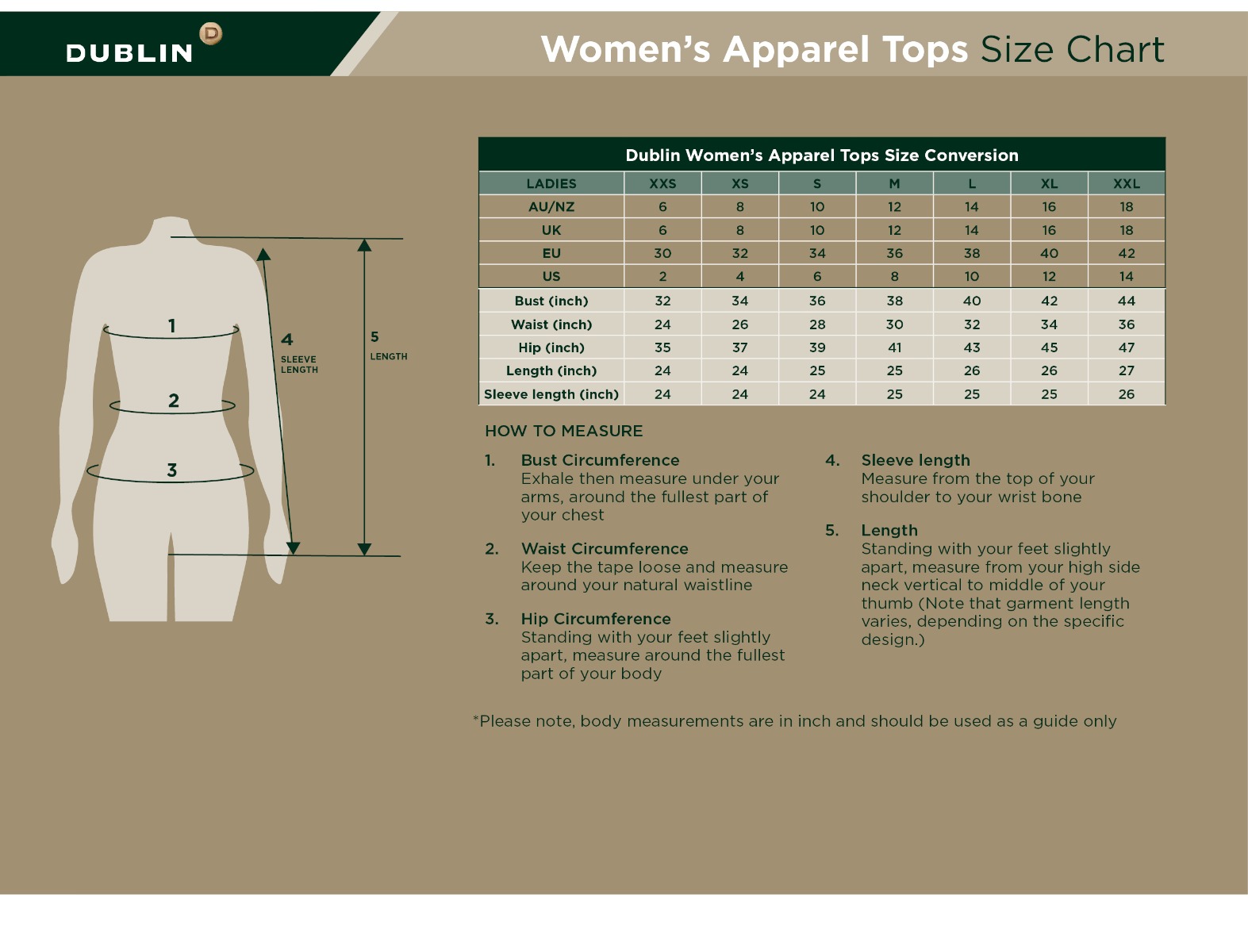 Women's Apparel Size Chart
