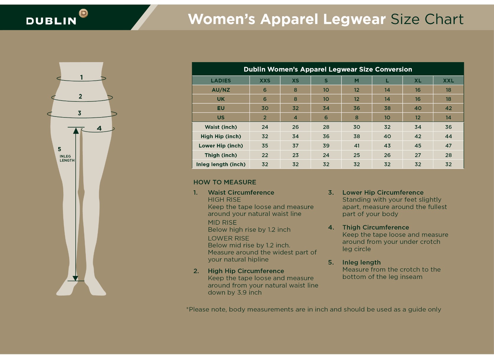 dublin legwear womens size guide