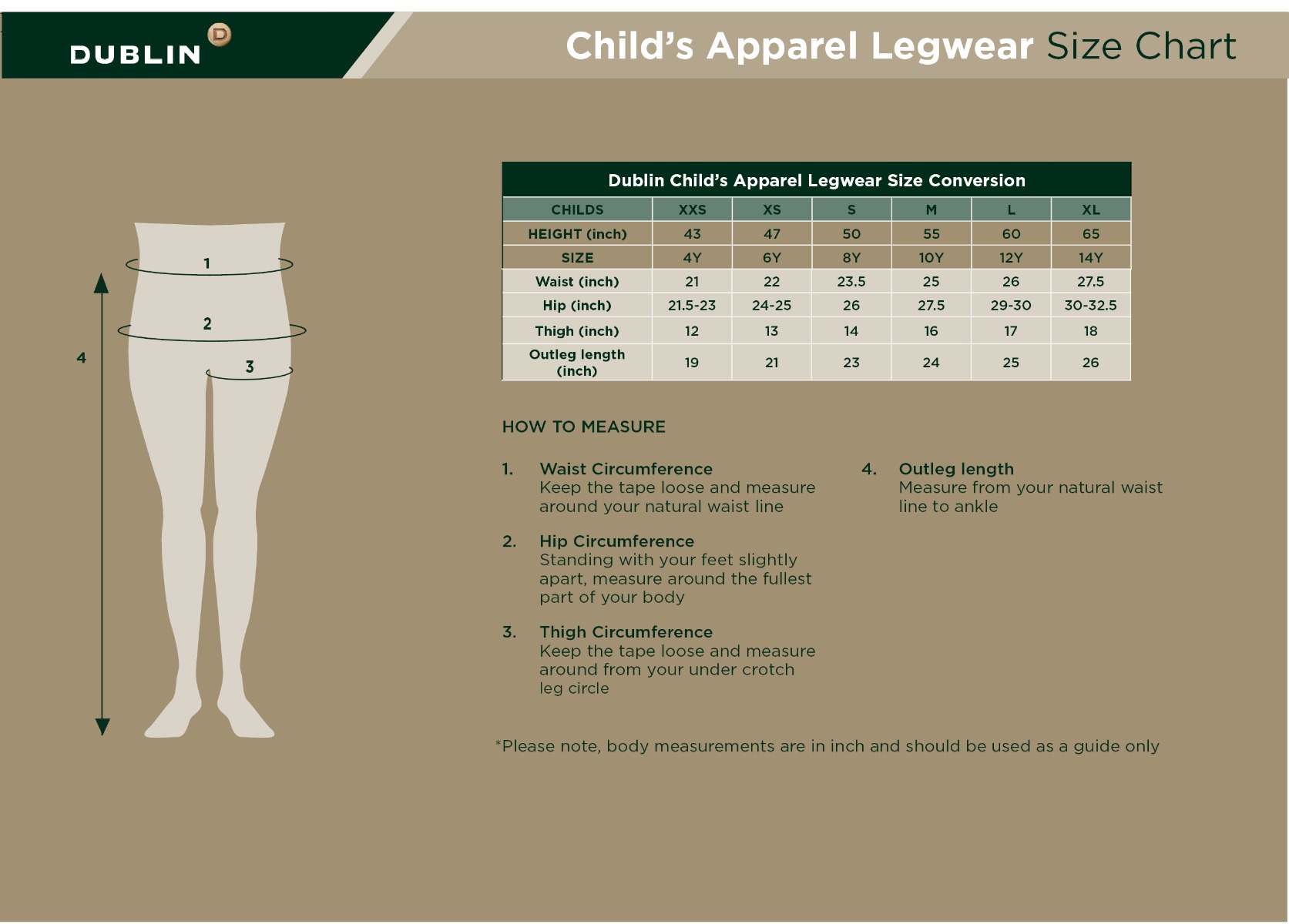 Children's Legwear Size Guide