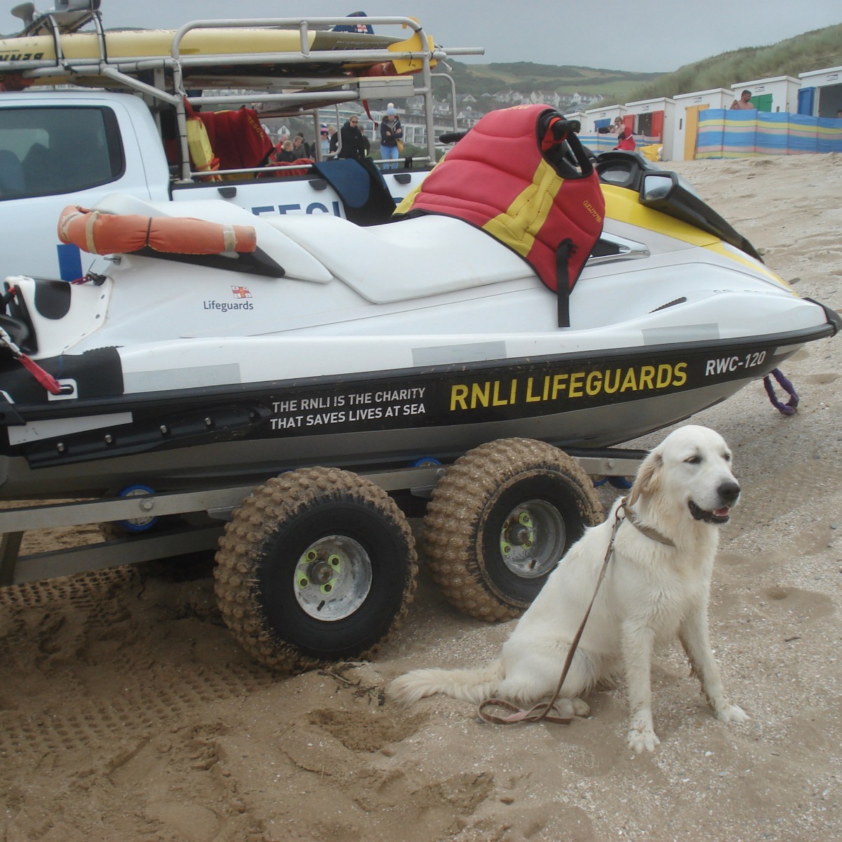 Chloe with lifeguard boat