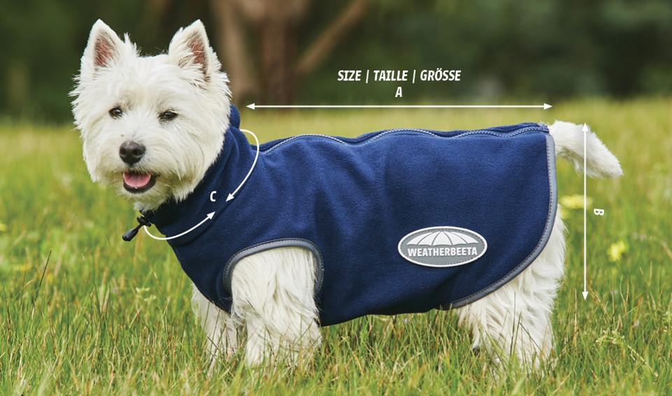 weatherbeeta fleece zip dog coat size guide diagram